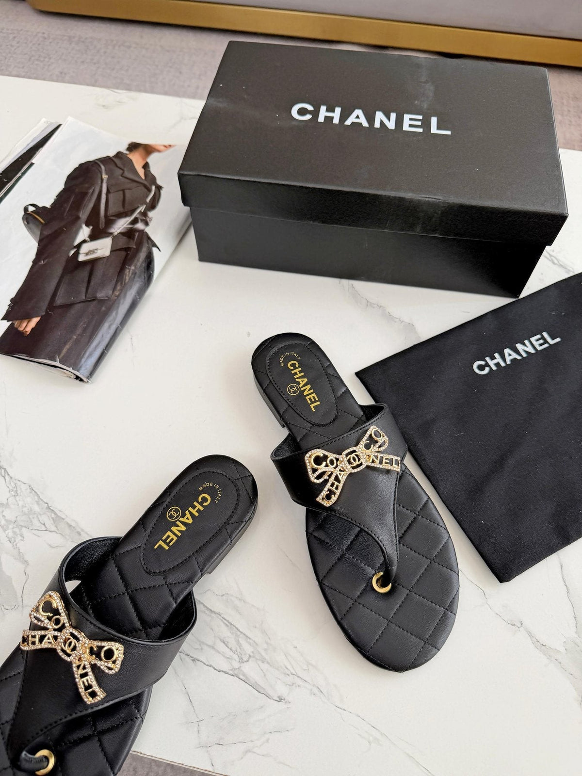 Quilted Bow Sandals — side