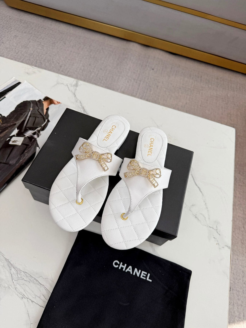 Quilted Bow Sandals — front