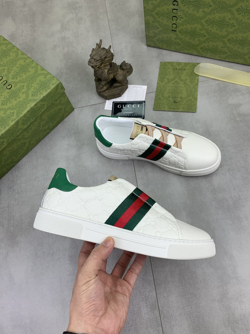 Gucci White Stripe Low-Top Sneakers — side