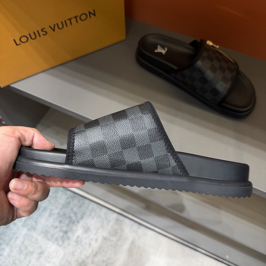 Louis Vuitton Checkered Zipper Slide Sandals — side