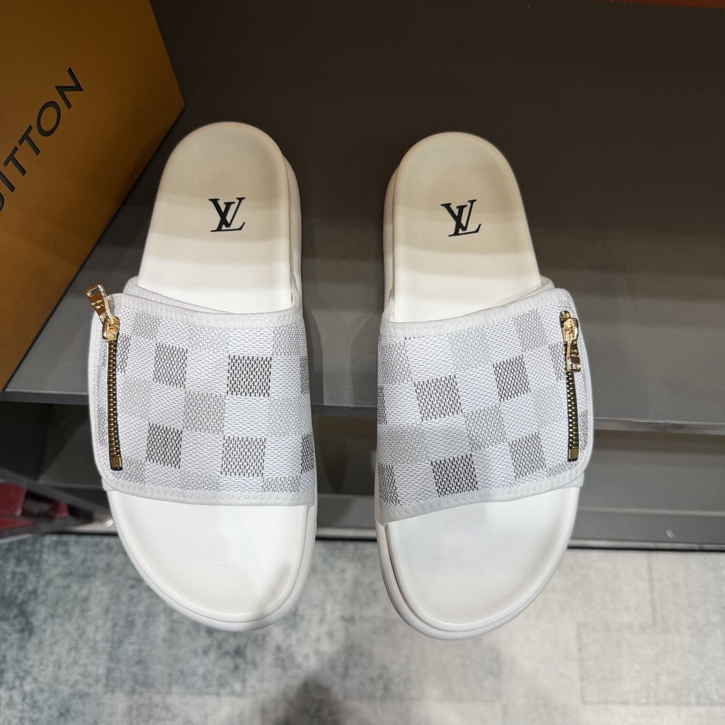 Louis Vuitton Checkered Zipper Slide Sandals — hero