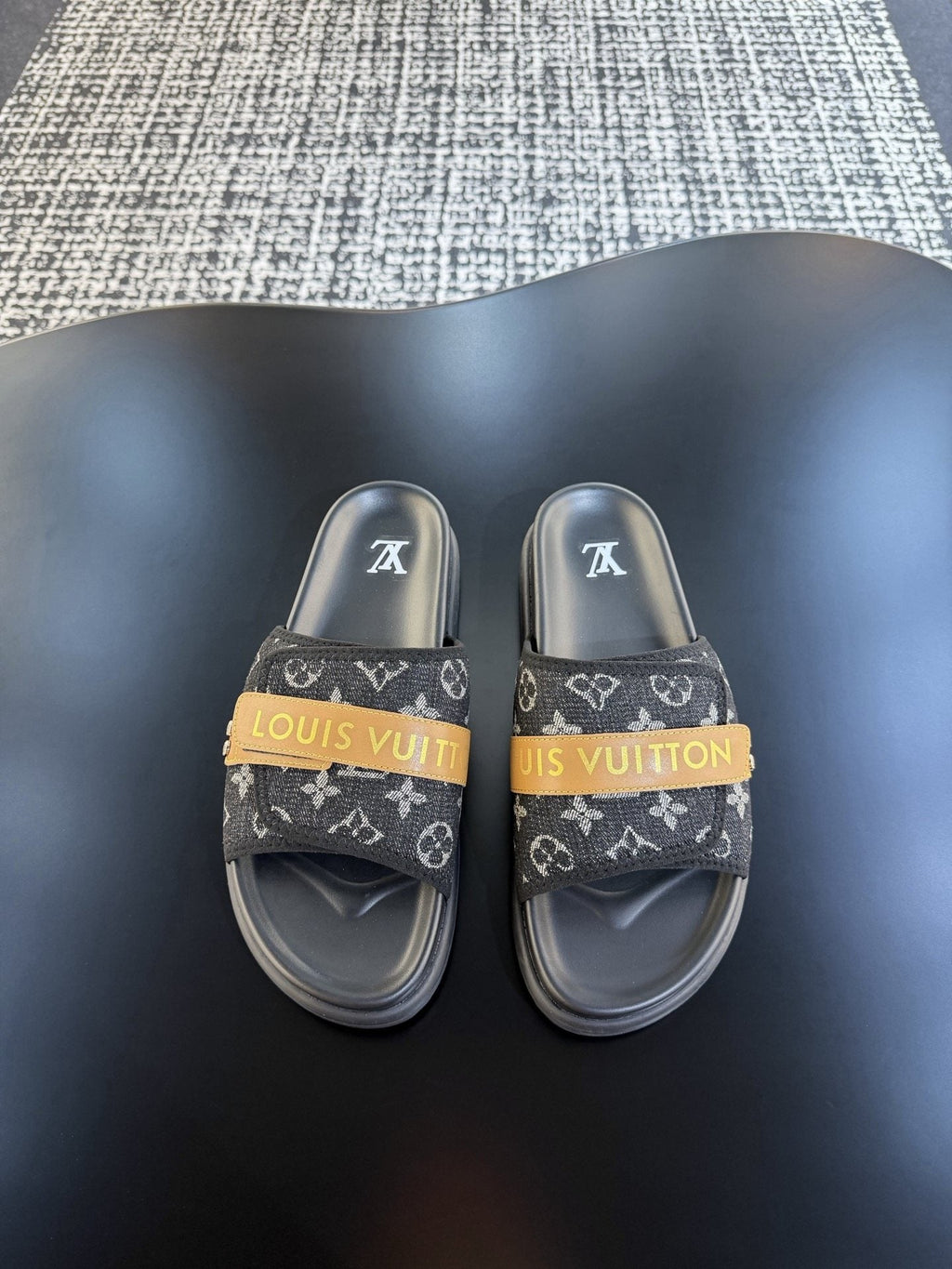 Louis Vuitton Patterned Strap Slide Sandals — hero