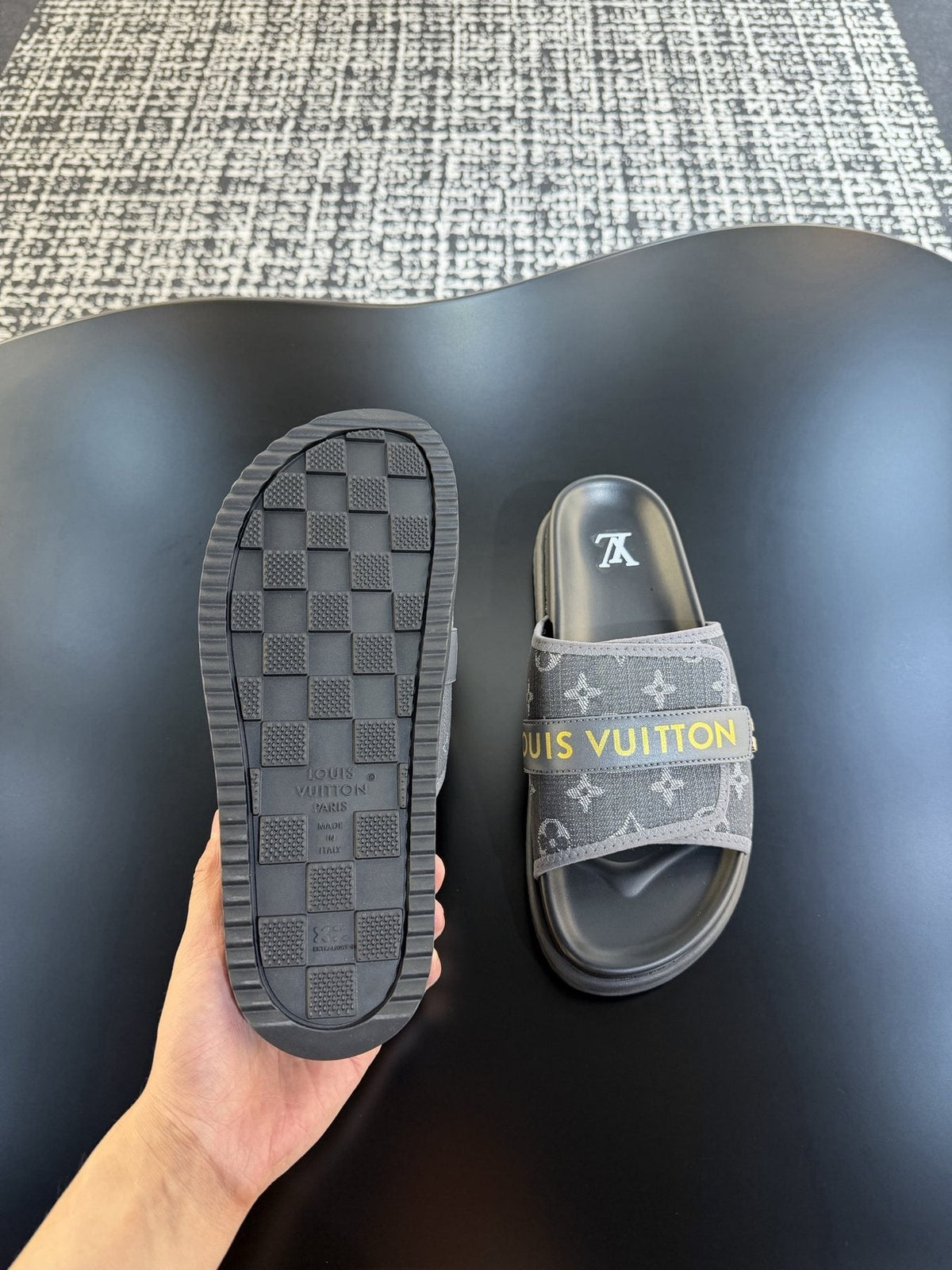 Louis Vuitton Patterned Strap Slide Sandals — side