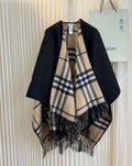 Black and Beige Plaid Fringed Poncho — hero