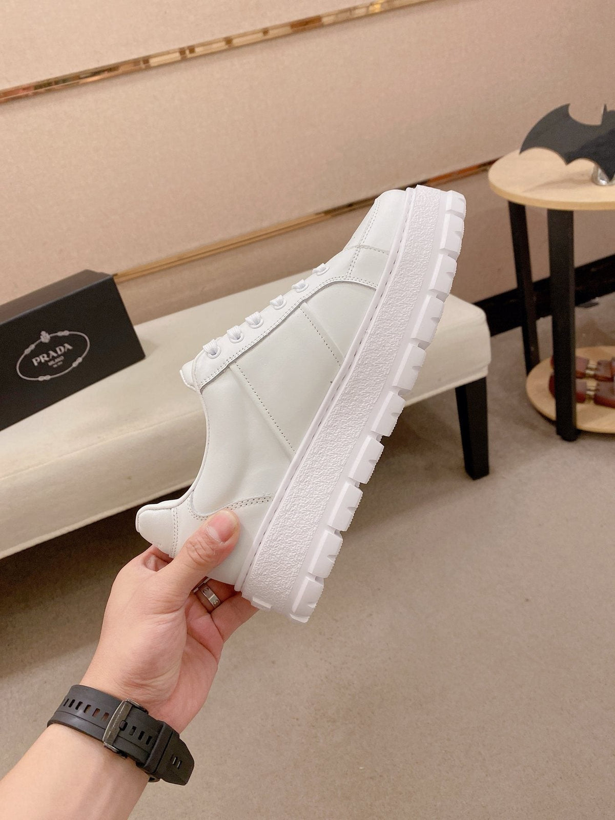 Prada Triangle Plaque Low-Top Sneakers — back
