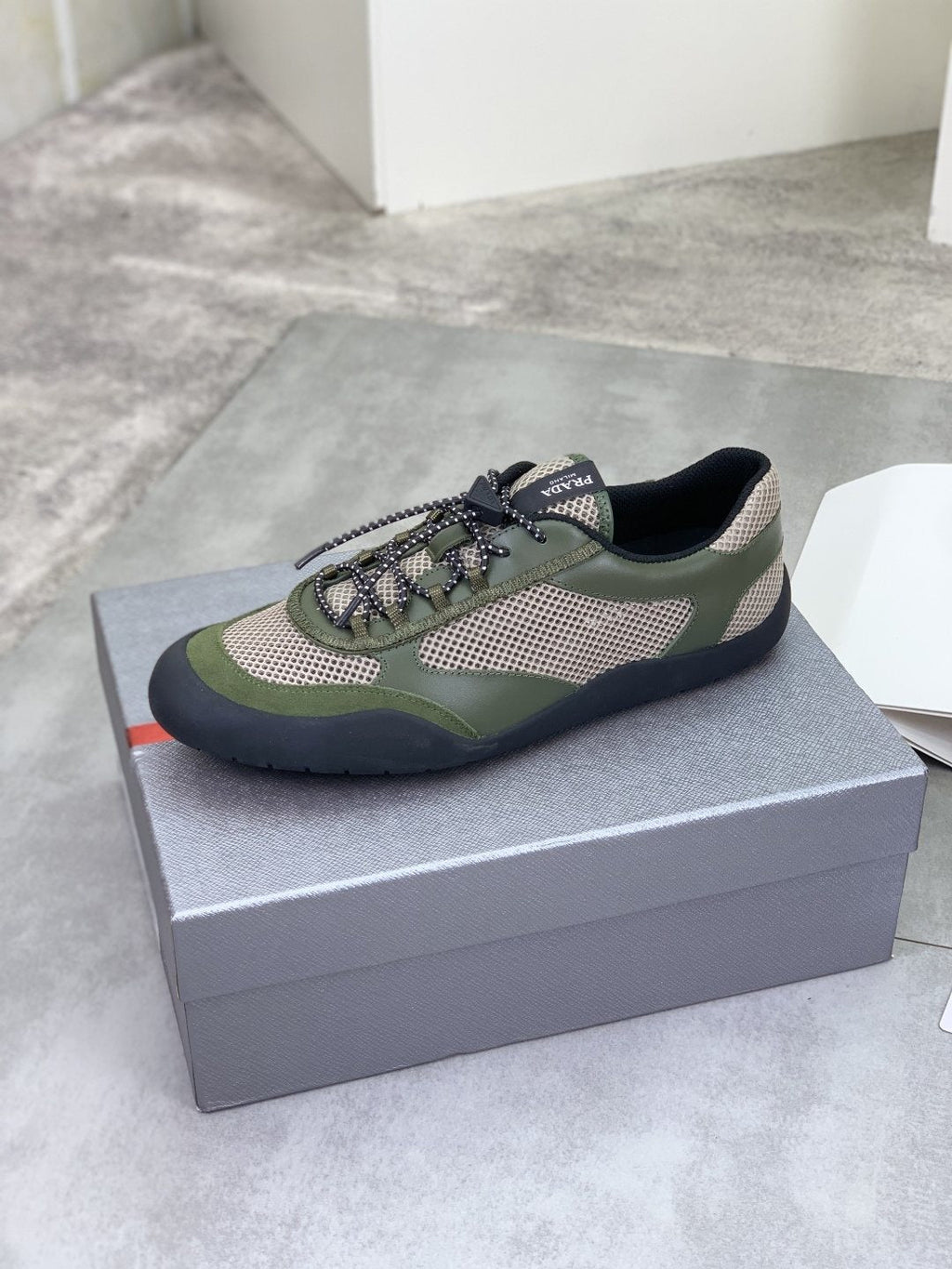 Prada Layered Mesh Lace-Up Sneakers — side