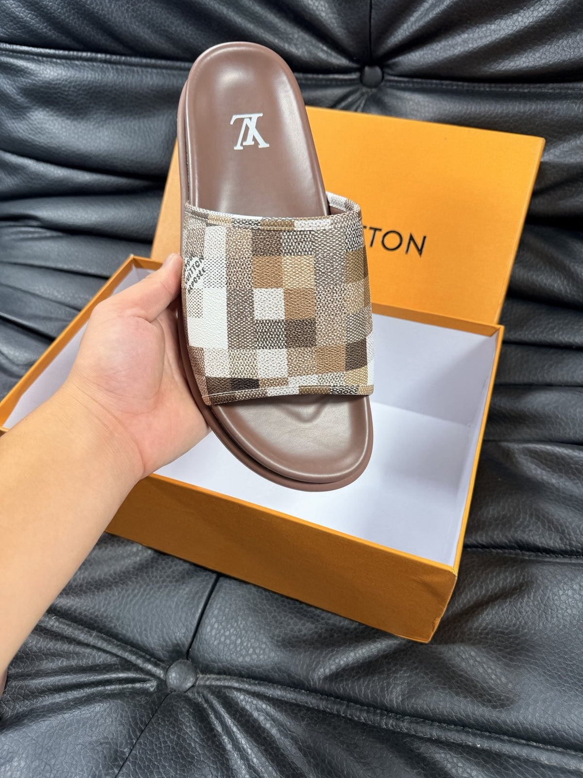 Louis Vuitton Checkered Slide Sandals — detail