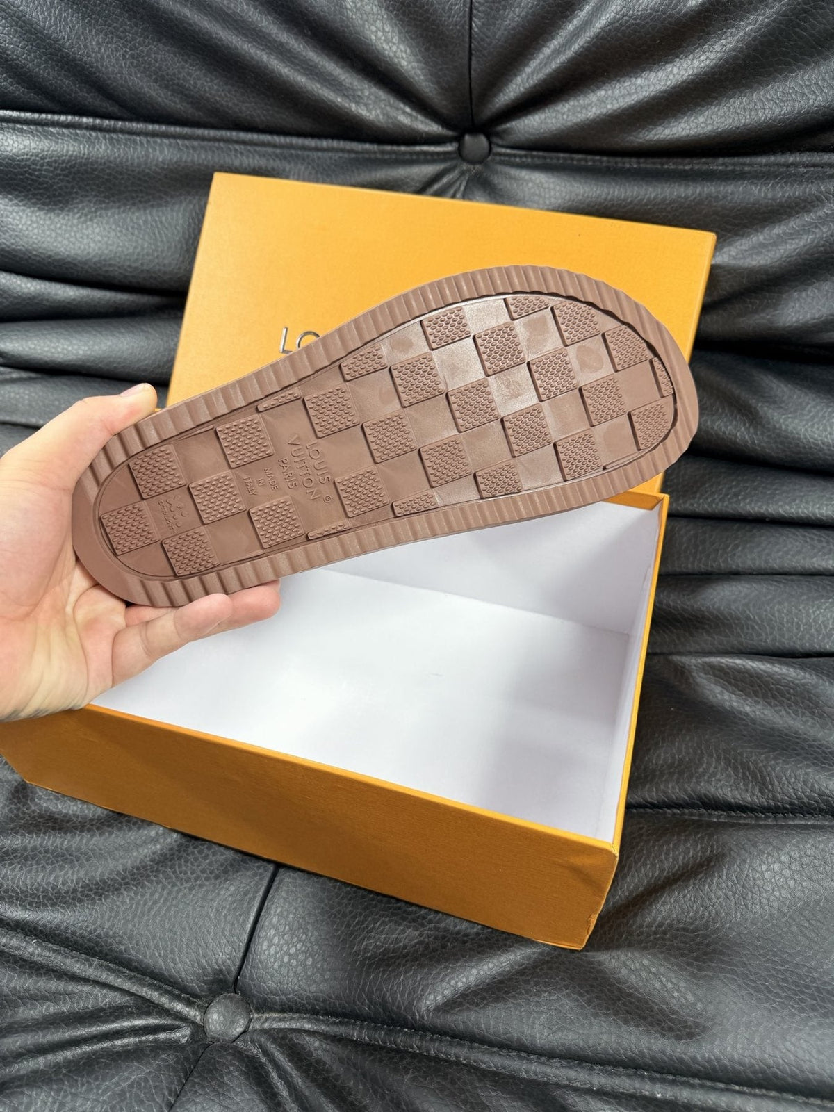 Louis Vuitton Checkered Slide Sandals — detail