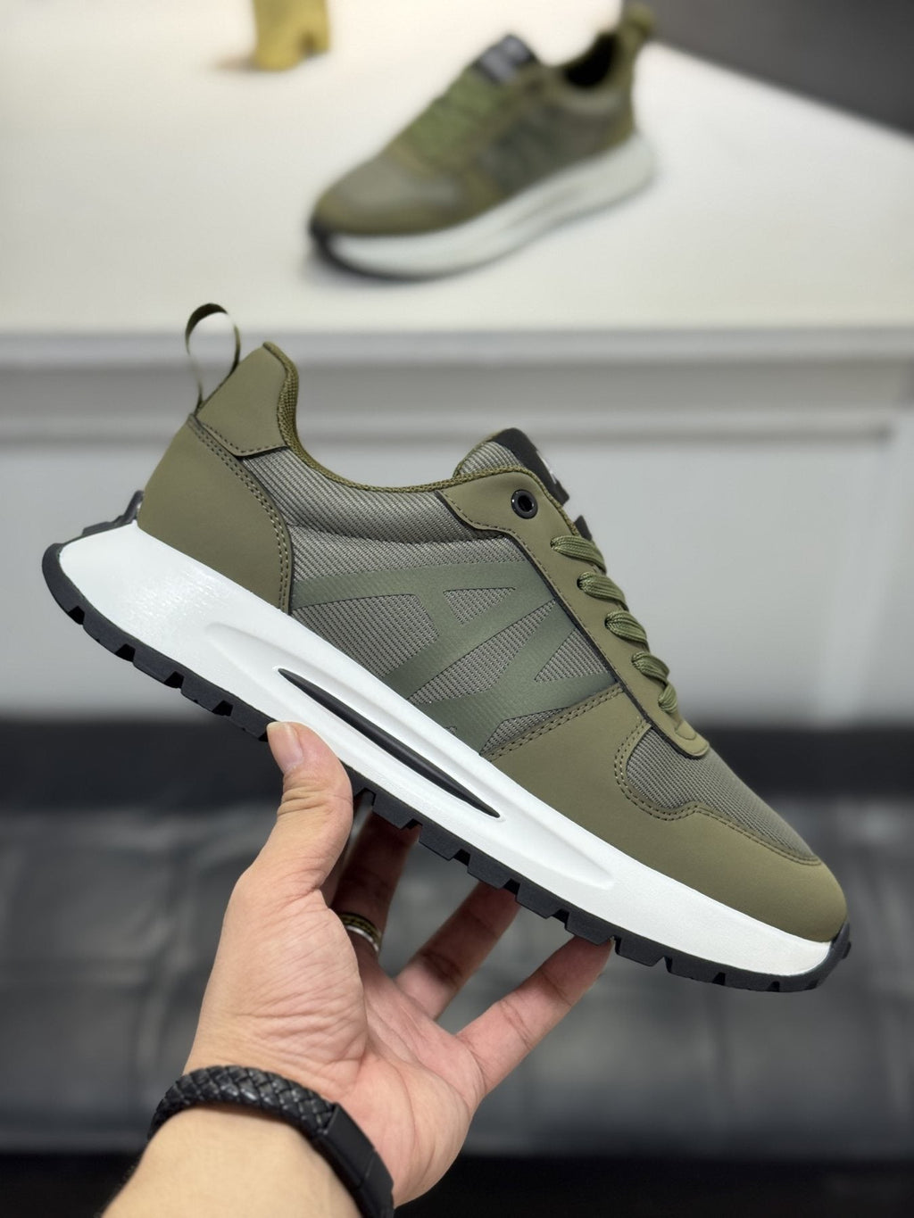Armani Men's Graphic Side Lace-Up Sneakers — side
