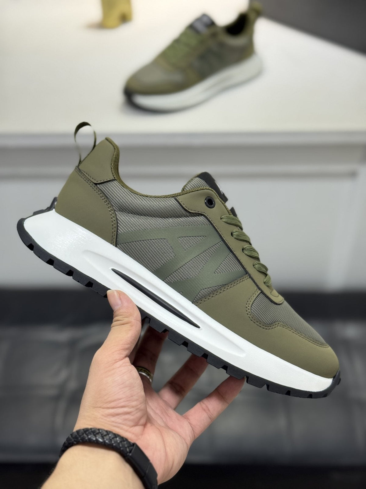 Armani Men's Graphic Side Lace-Up Sneakers — side