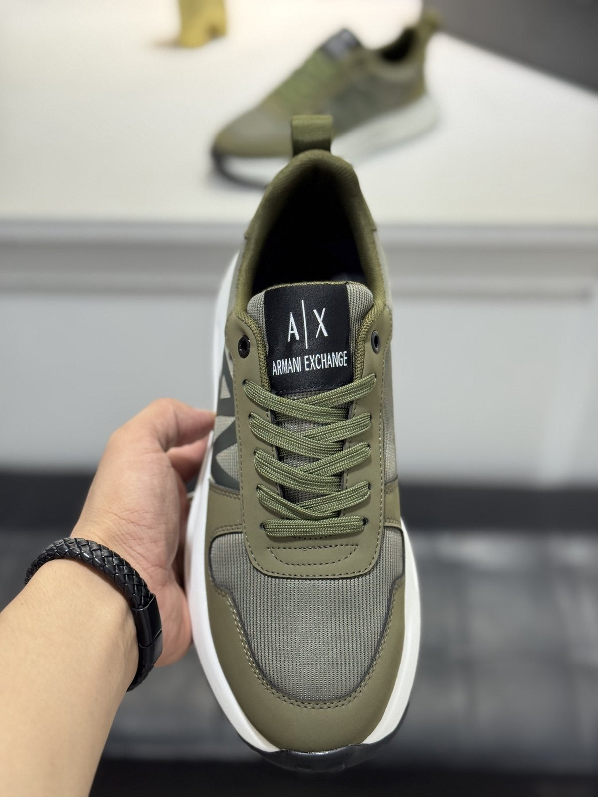 Armani Men's Graphic Side Lace-Up Sneakers — front