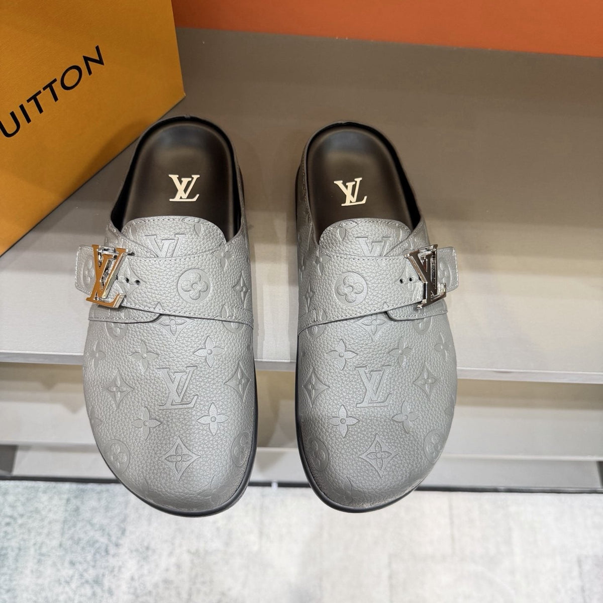 Louis Vuitton Monogram Buckle Slide Sandals — front