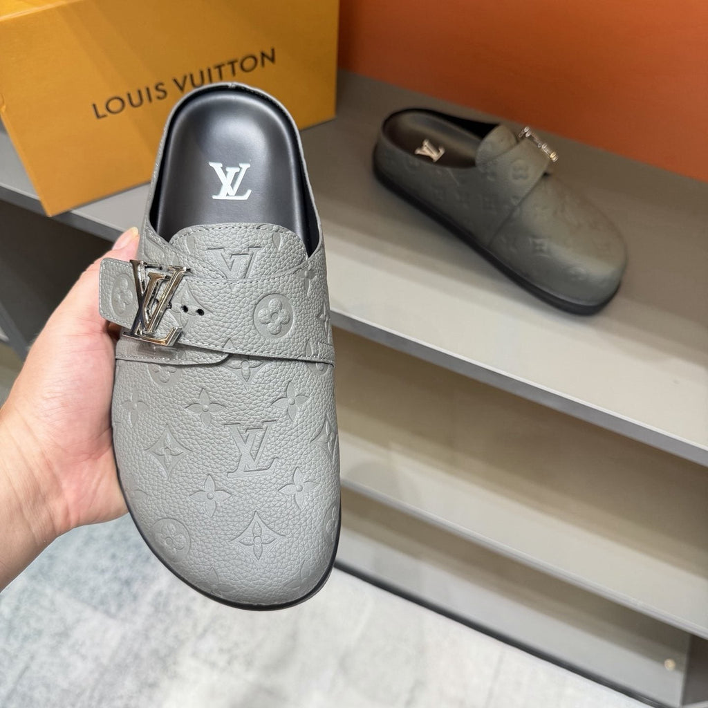 Louis Vuitton Monogram Buckle Slide Sandals — front
