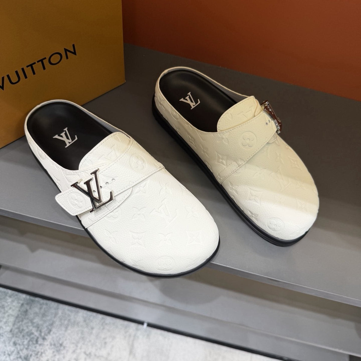 Louis Vuitton Monogram Buckle Slide Sandals — front