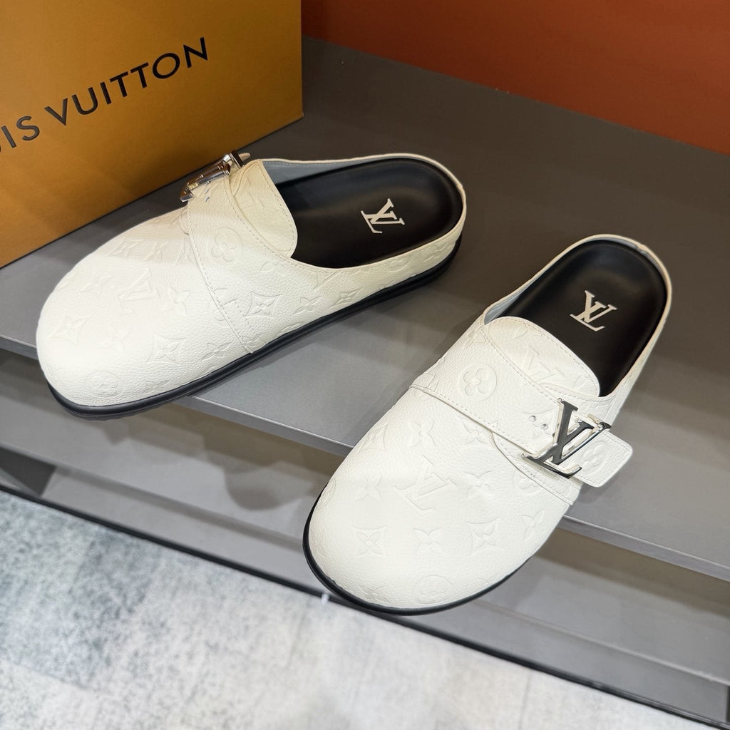 Louis Vuitton Monogram Buckle Slide Sandals — front