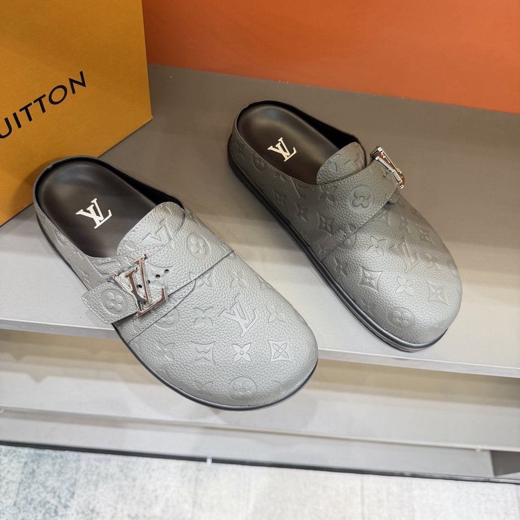 Louis Vuitton Monogram Buckle Slide Sandals — front