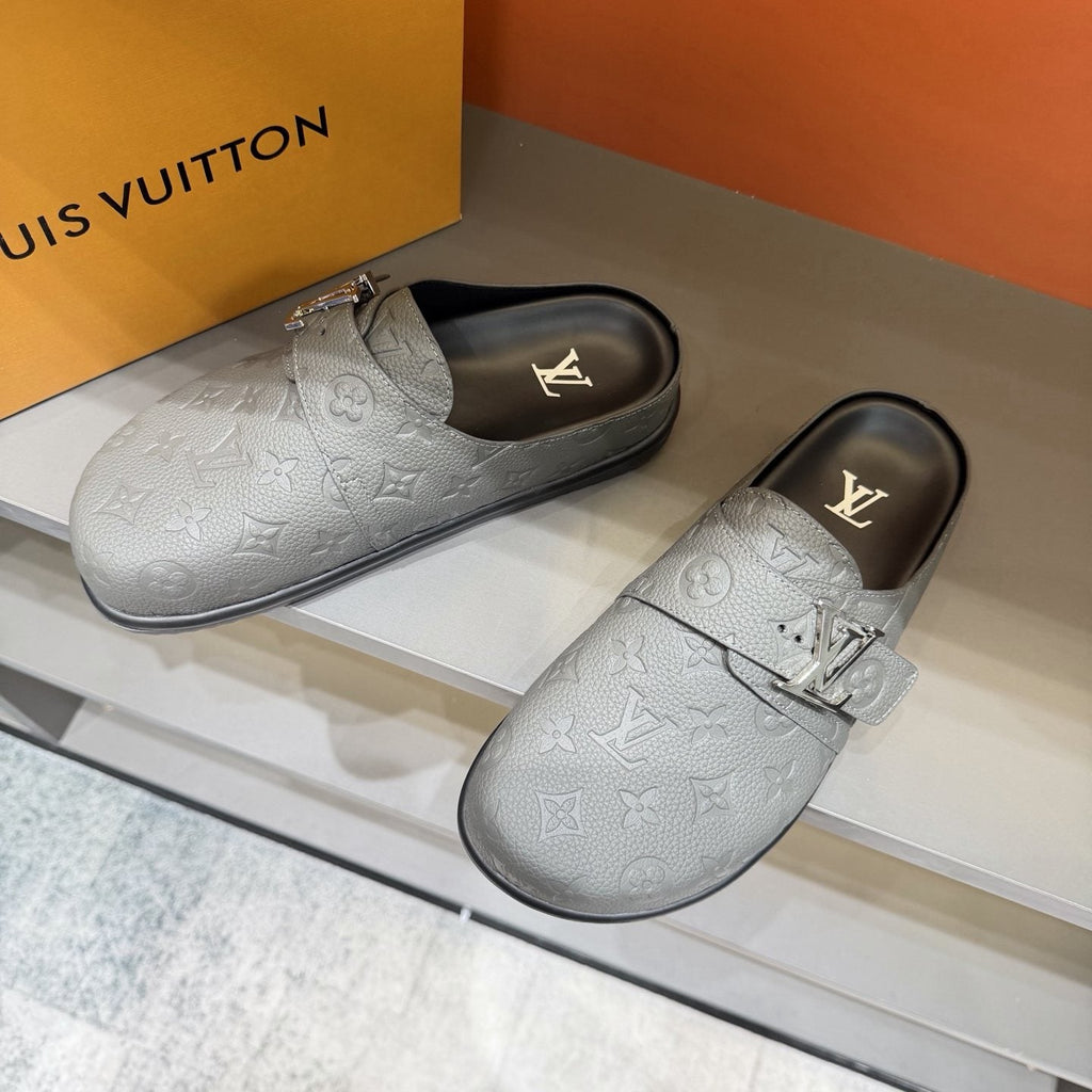 Louis Vuitton Monogram Buckle Slide Sandals — front