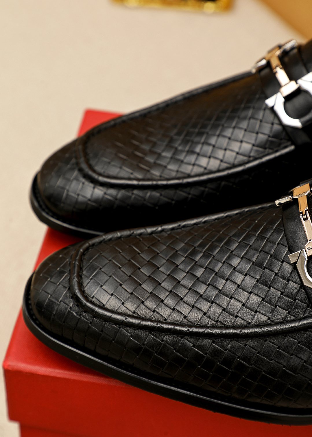 Salvatore Ferragamo Textured Buckle Loafers — detail