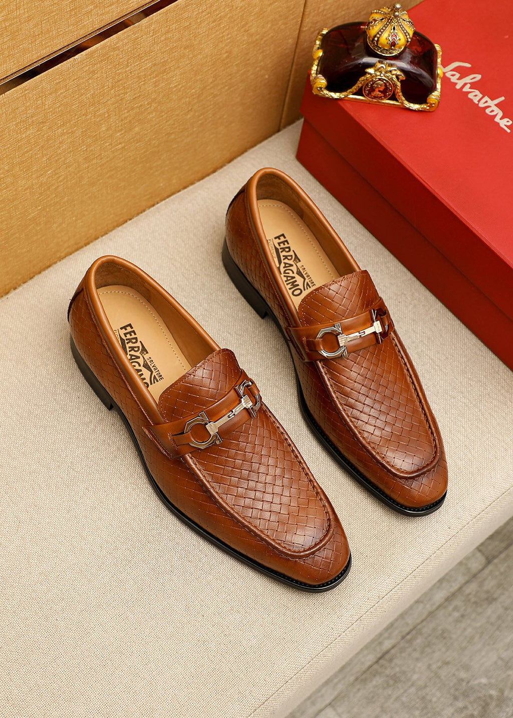 Salvatore Ferragamo Textured Buckle Loafers — front