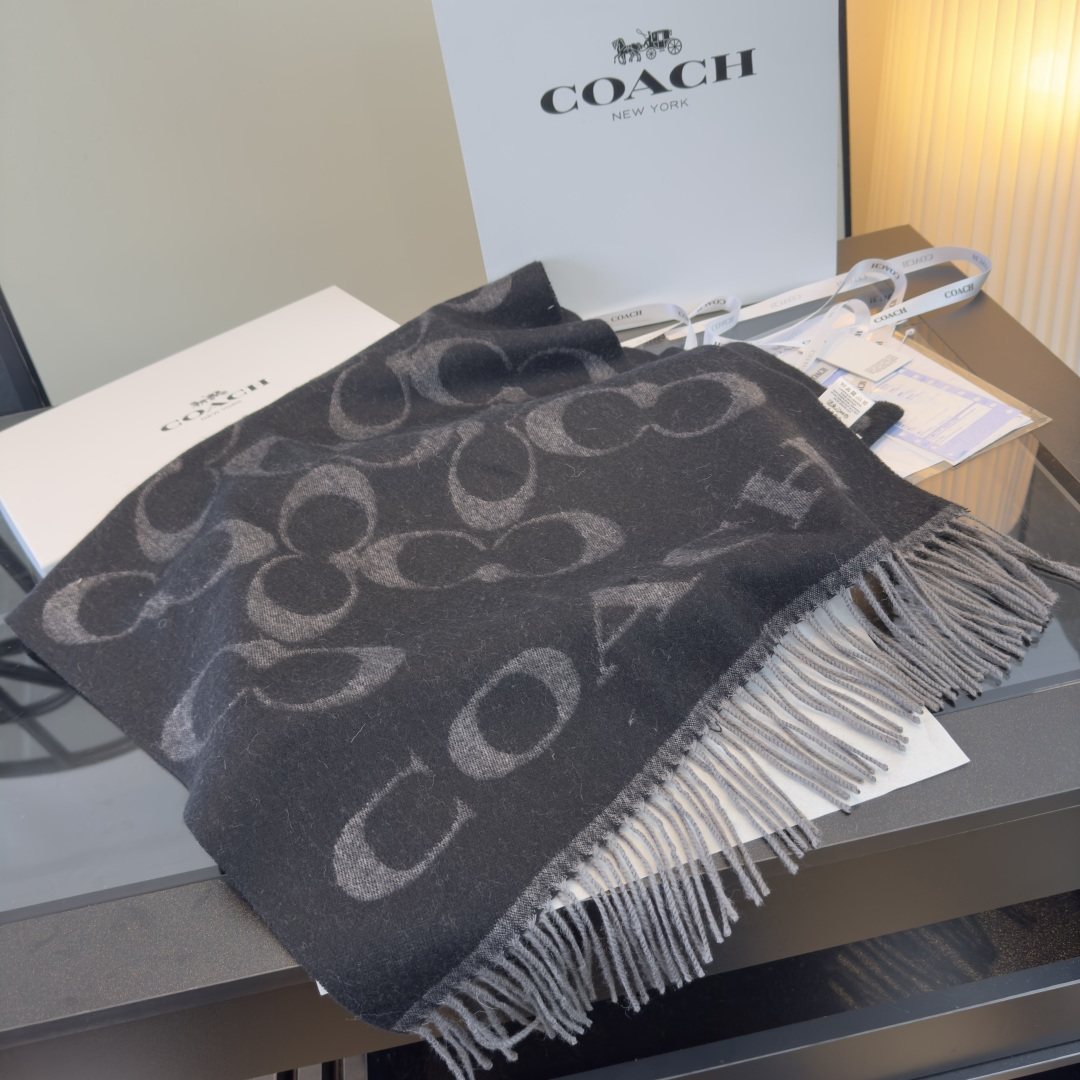 Coach Reversible Monogram Fringed Scarf — front
