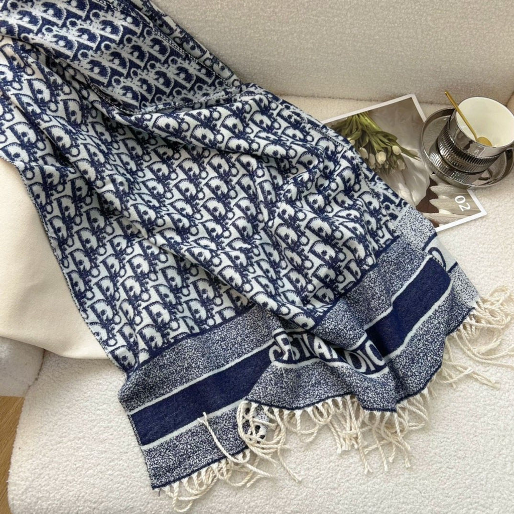 Dior Patterned Fringed Scarf — front
