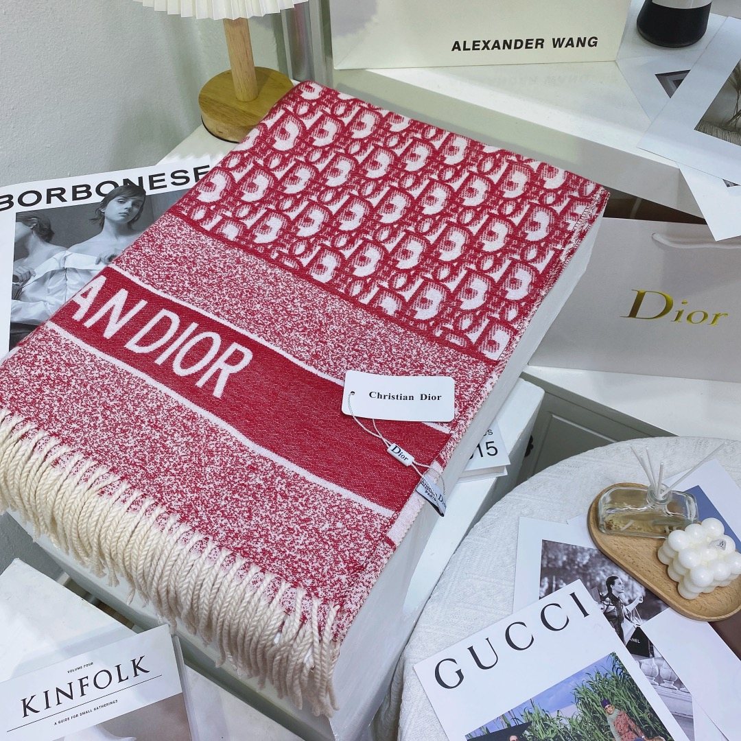 Dior Patterned Fringed Scarf — front