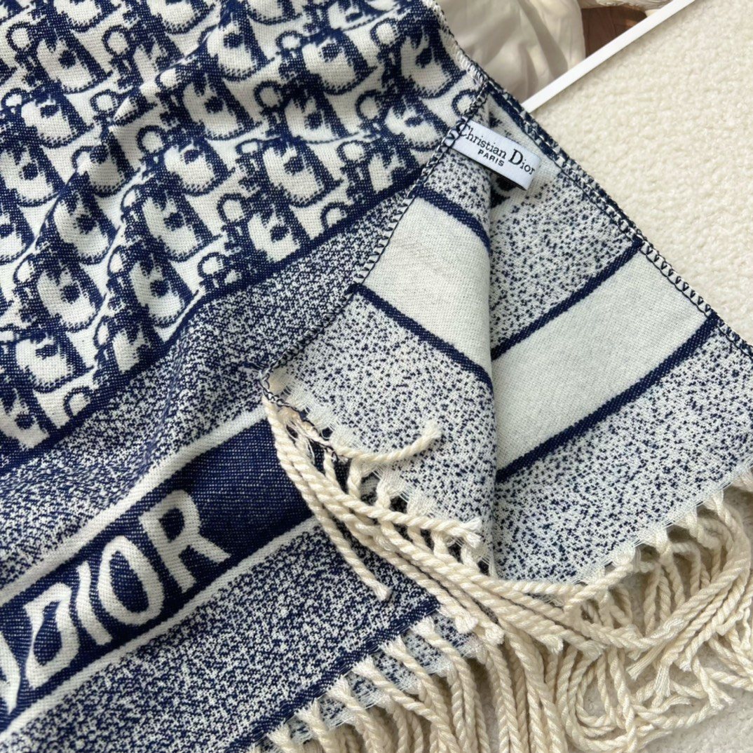 Dior Patterned Fringed Scarf — front