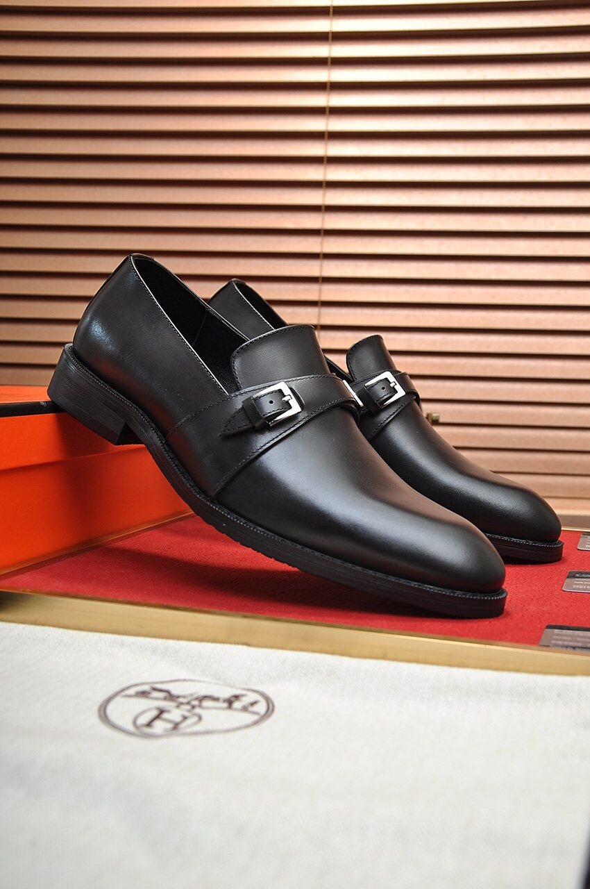 Hermès Black Buckle Loafers — side