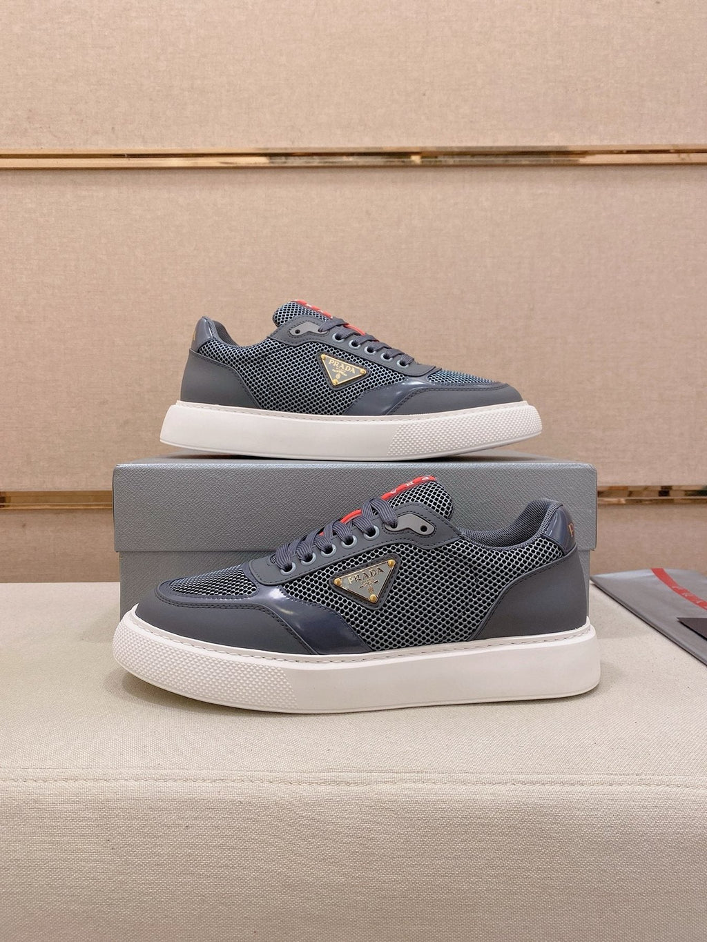 Prada White Red Accent Low-Top Sneakers — front