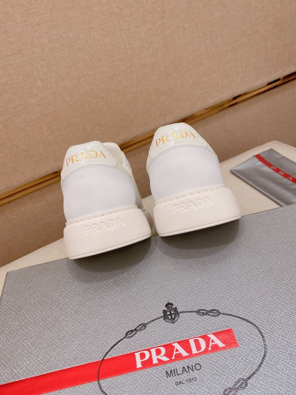 Prada White Red Accent Low-Top Sneakers — back