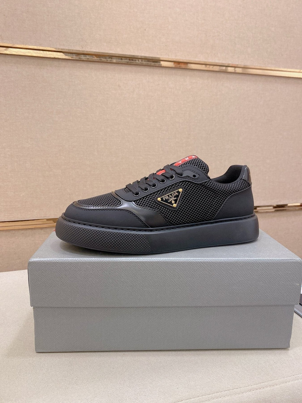Prada White Red Accent Low-Top Sneakers — front