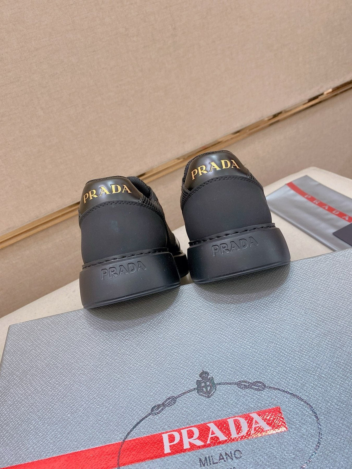 Prada White Red Accent Low-Top Sneakers — back