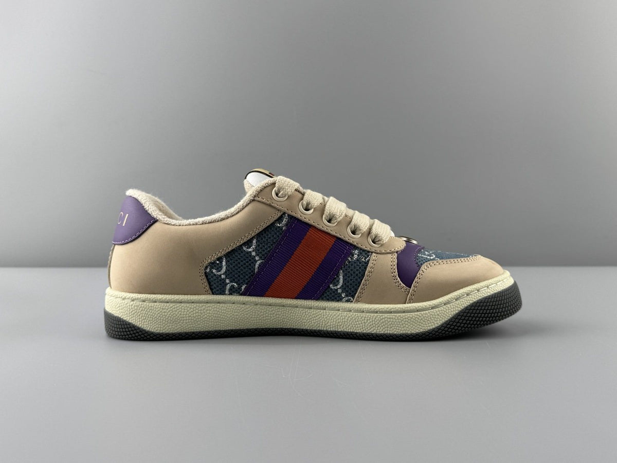 Gucci Beige Monogram Stripe Low-Top Sneakers — side