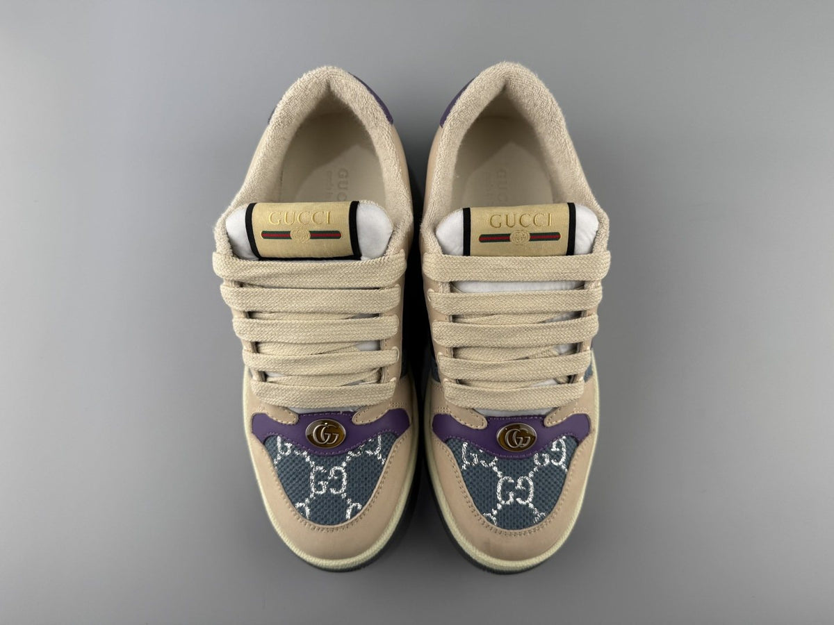 Gucci Beige Monogram Stripe Low-Top Sneakers — front