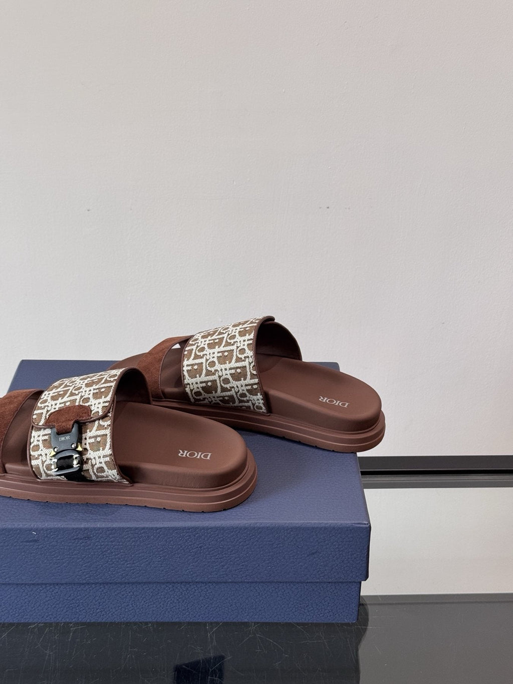 Dior Patterned Strap Slide Sandals — side