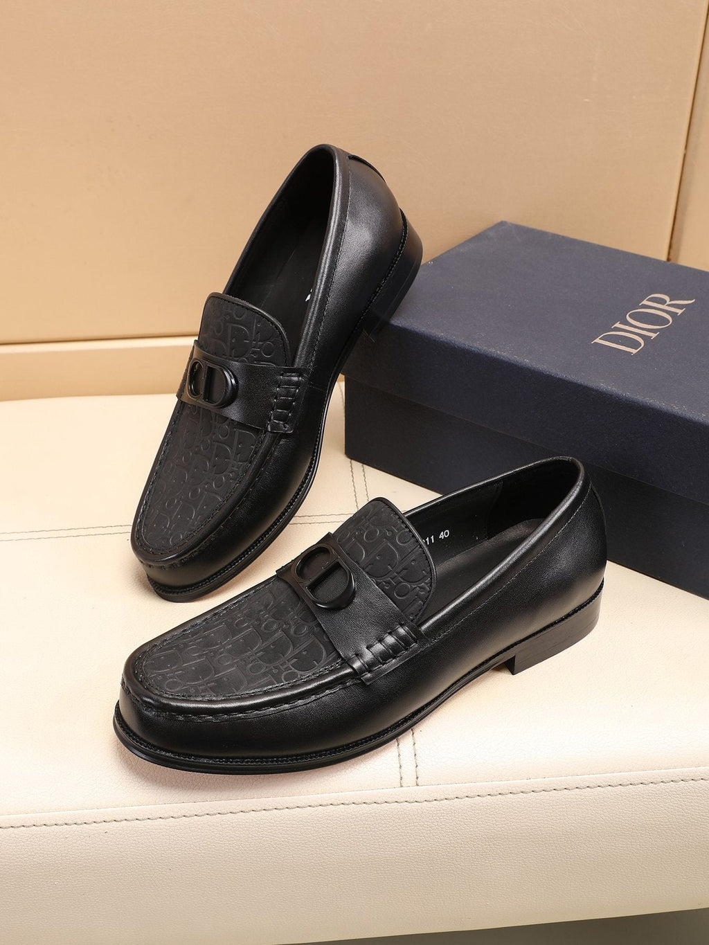 Dior Textured Buckle Loafers — front