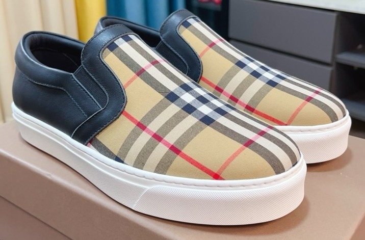 Burberry Men's Beige Plaid Slip-On Shoes — hero
