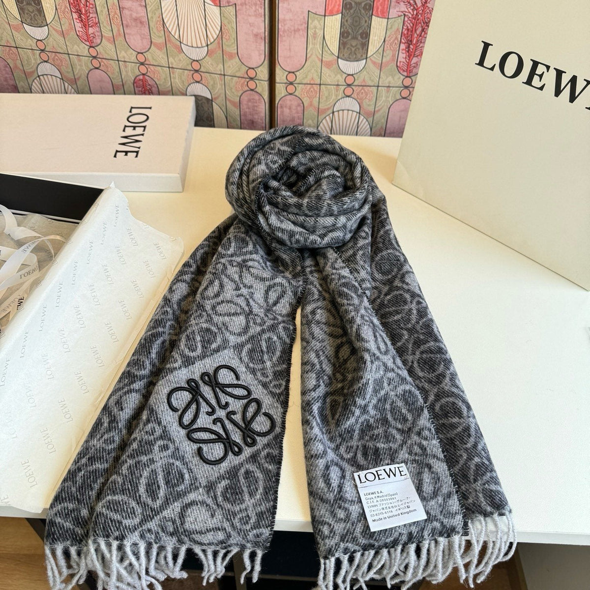 Loewe Reversible Fringe Pattern Scarf — front