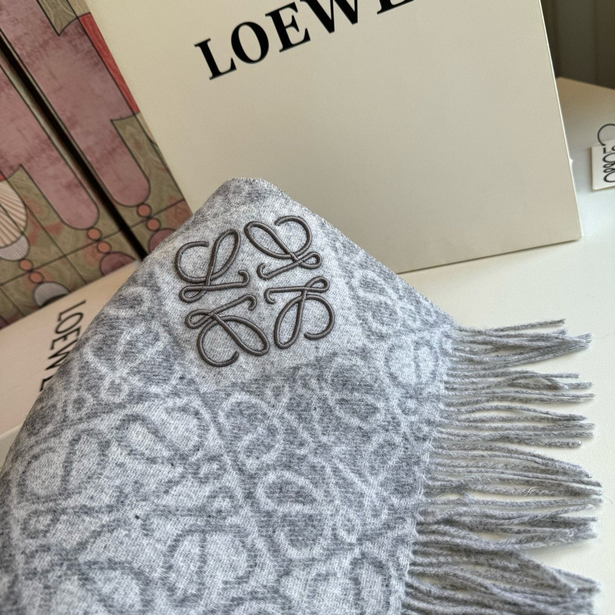 Loewe Reversible Fringe Pattern Scarf — front