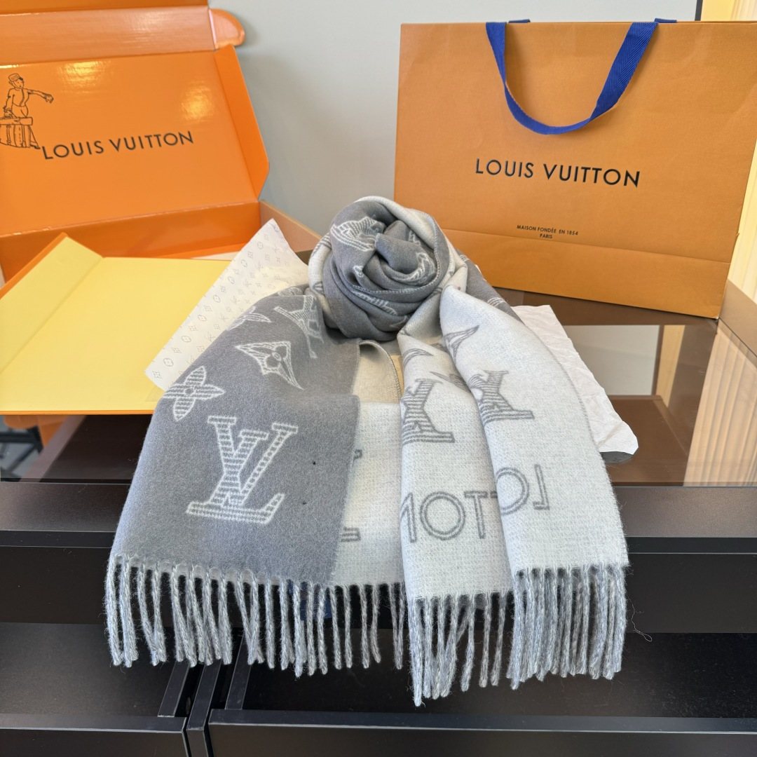 Louis Vuitton Reversible Fringed Scarf — side