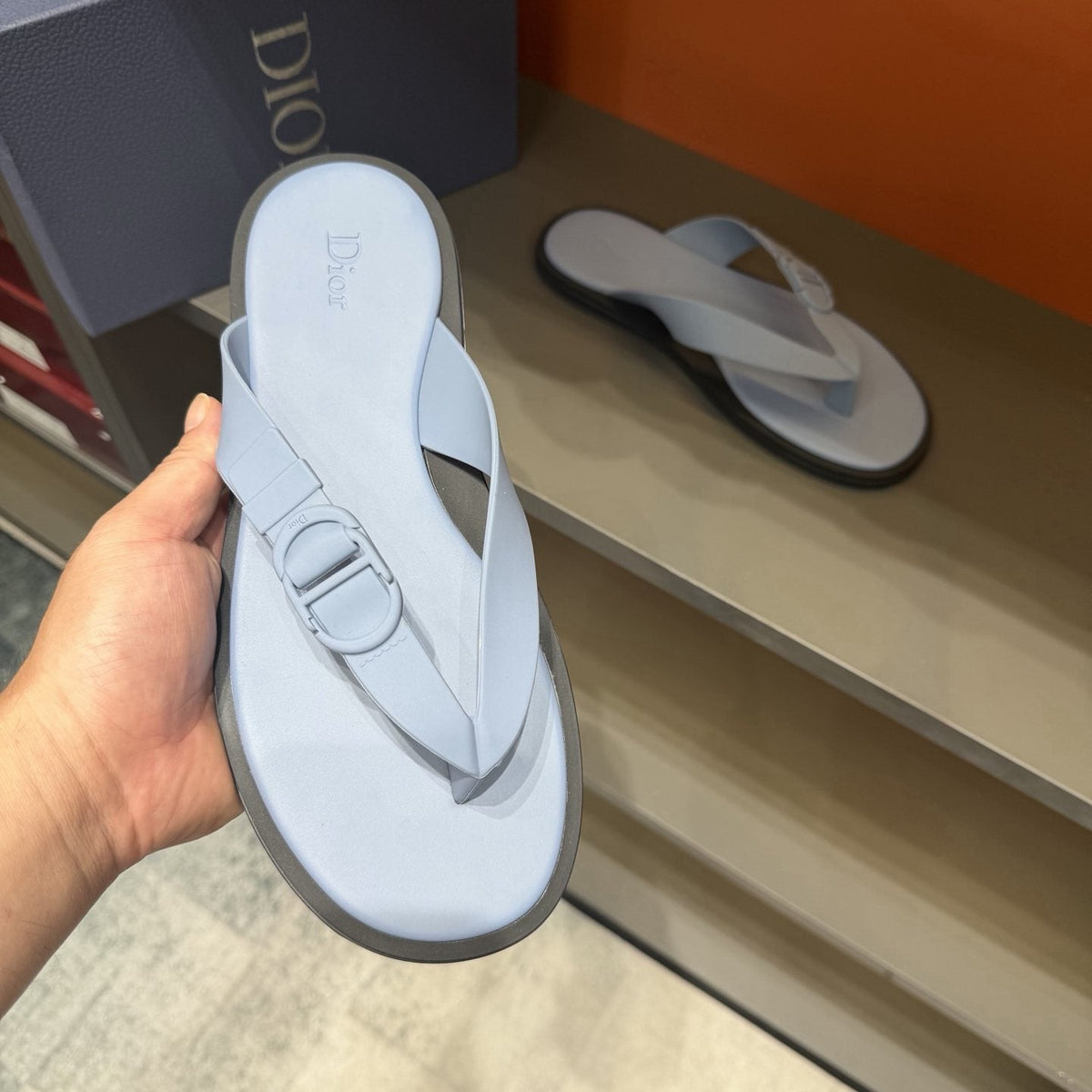 Dior Thong Sandals with Circular Strap Accent — front