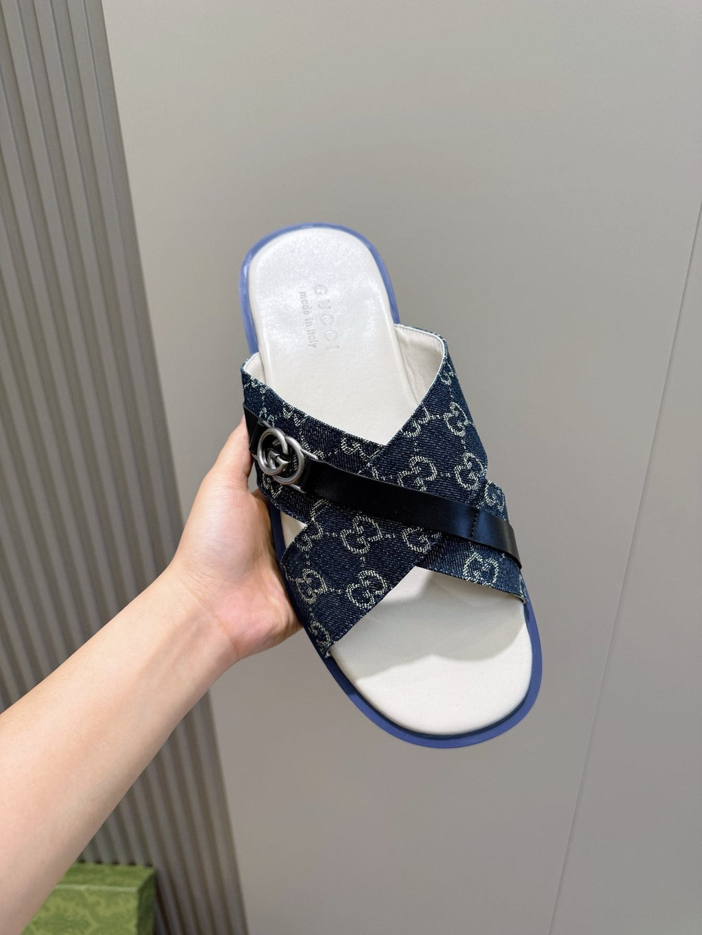Gucci Crossed Strap Slide Sandals — model