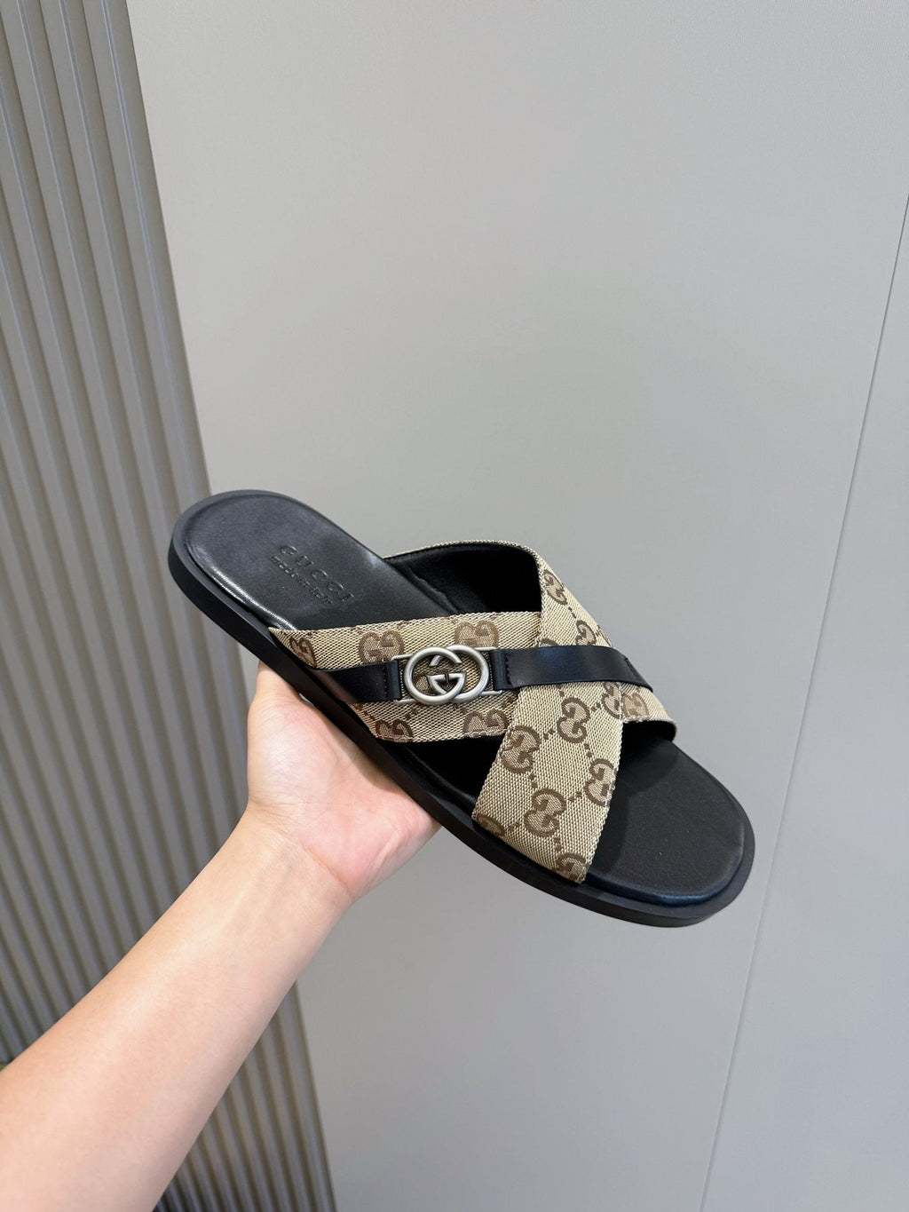 Gucci Crossed Strap Slide Sandals — side