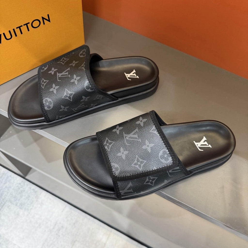 Louis Vuitton Monogram-Patterned Slide Sandals — front