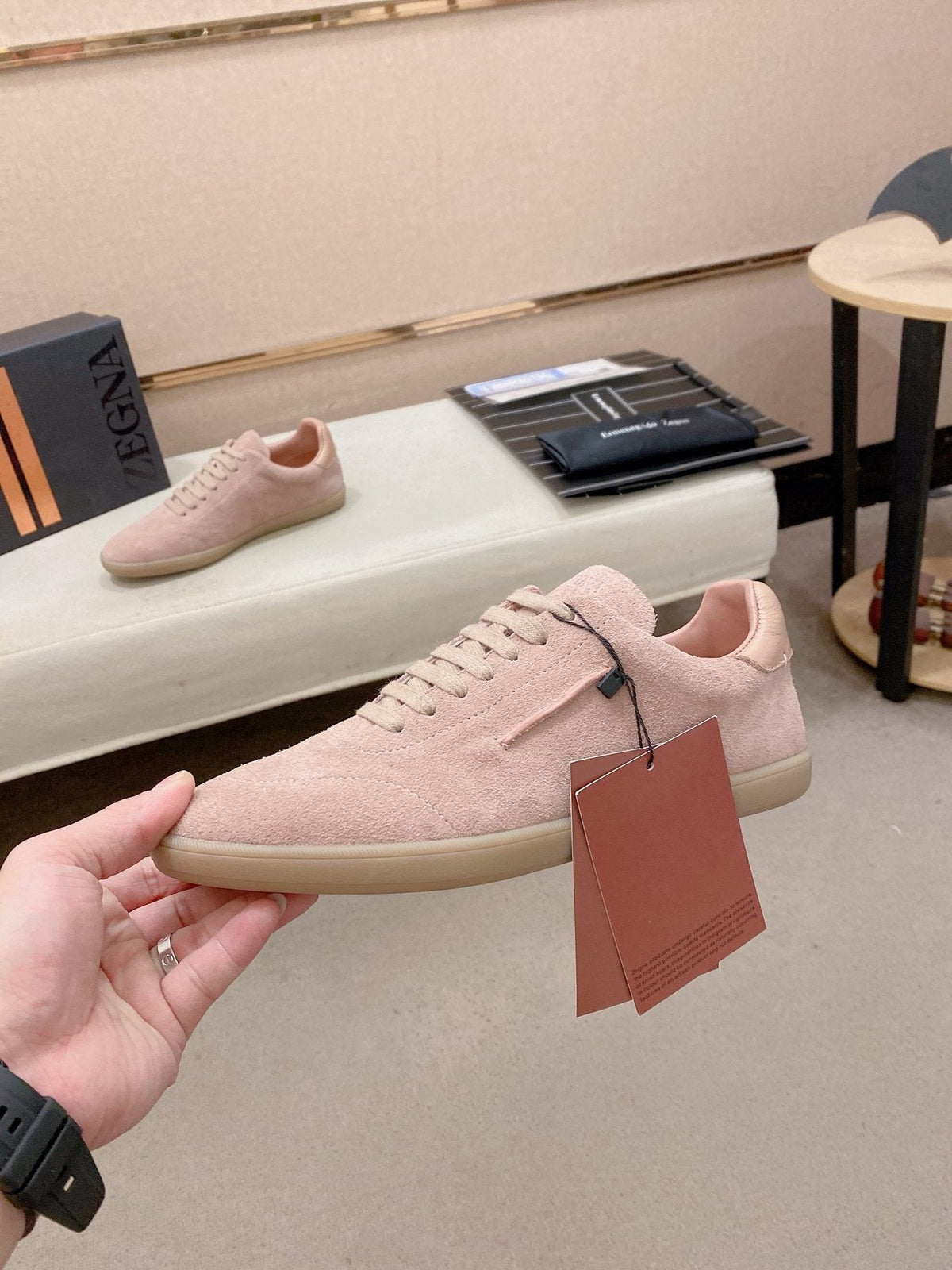 Zegna Suede Low-Top Sneakers — front