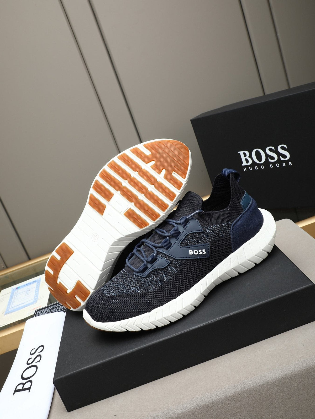 BOSS Textured Lace-Up Sneakers — front