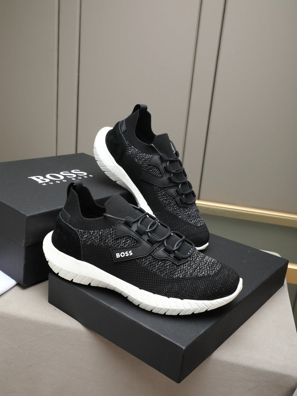 BOSS Textured Lace-Up Sneakers — front