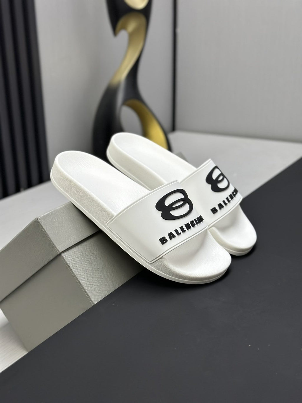 Balenciaga Logo Strap Slide Sandals — front