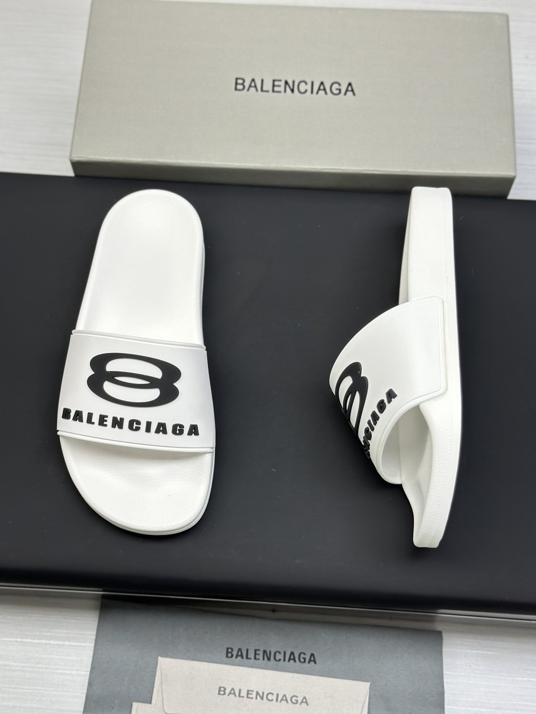 Balenciaga Logo Strap Slide Sandals — front