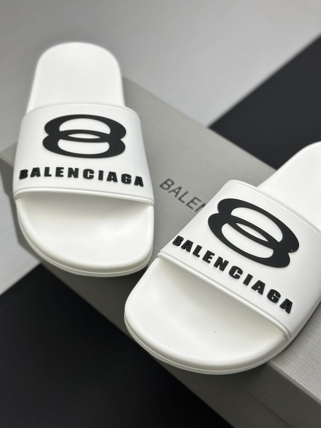 Balenciaga Logo Strap Slide Sandals — front